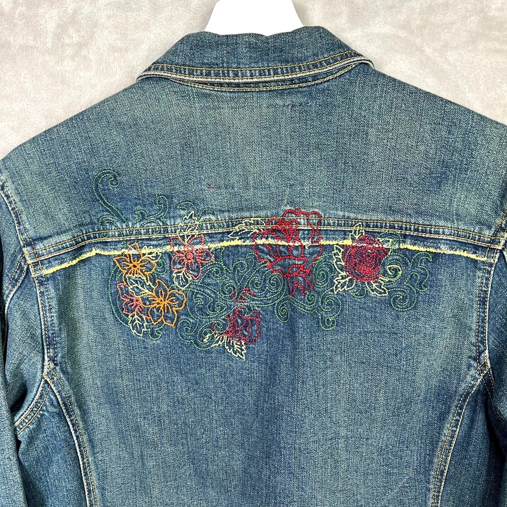 Vintage Fionucci Jean Jacket Womens Embroidered‎ Floral Denim Size XL Bloomcore